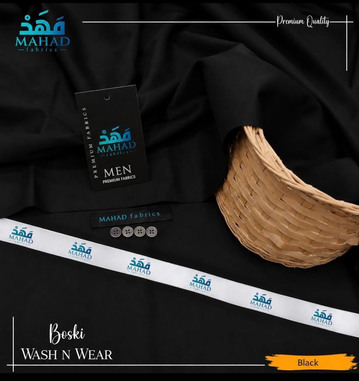 Premium Boski Wash & Wear – Black | Luxury Men’s Unstitched Fabric ✅