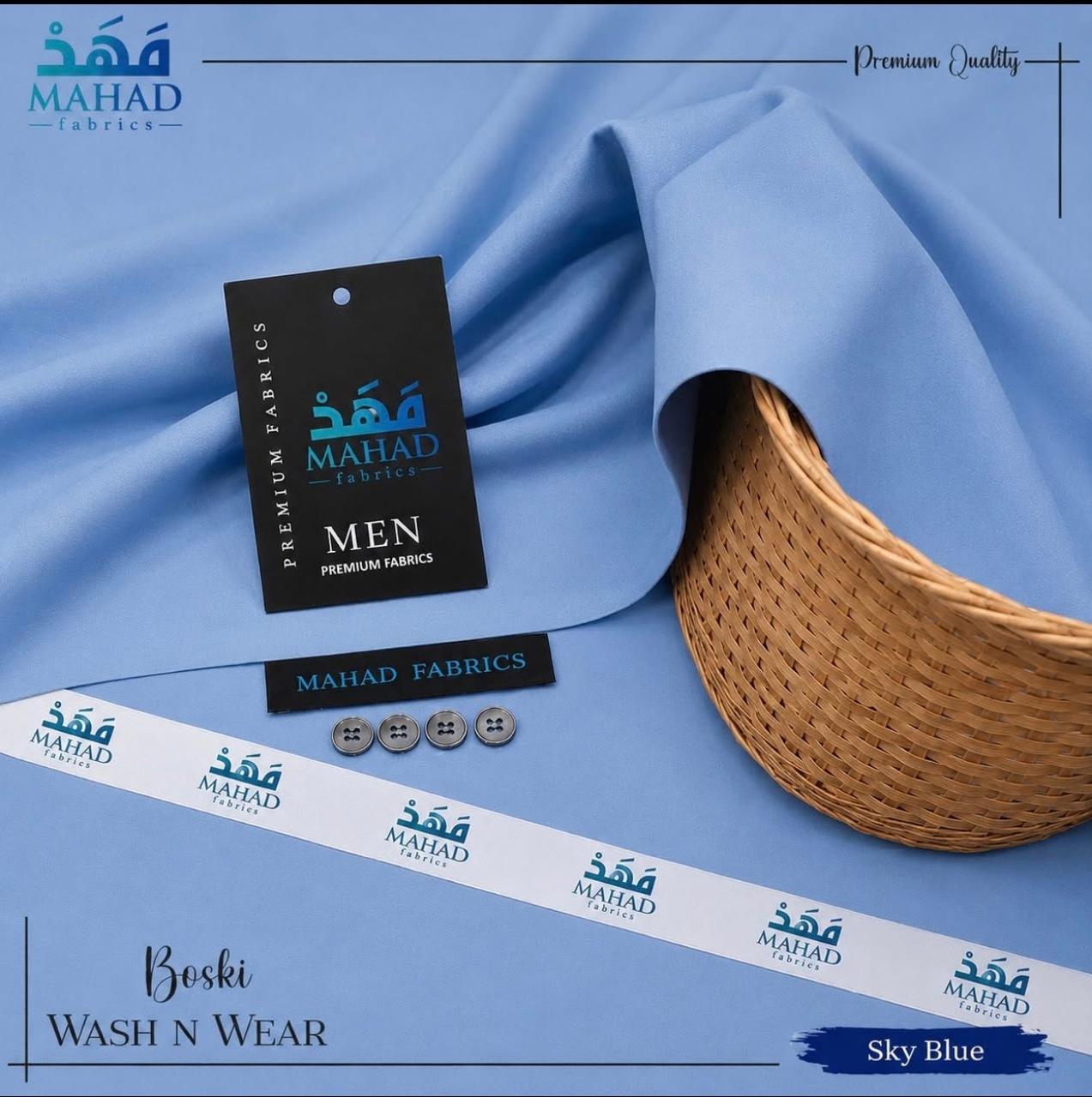 Premium Boski Wash & Wear – Sky Blue | Luxury Men’s Unstitched Fabric ✅