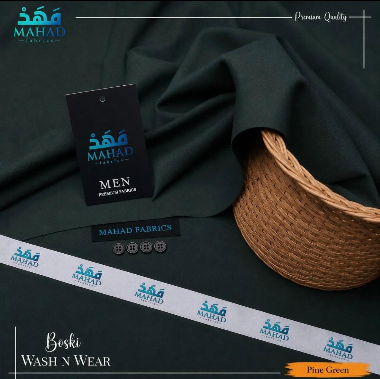 Mahad Fabrics Boski Wash N Wear – Pine Green | Premium Men’s Unstitched Fabric
