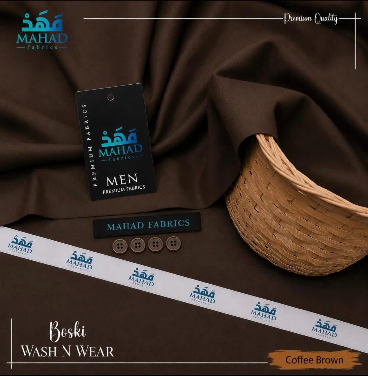 Mahad Fabrics Boski Wash & Wear – Coffee Brown | Premium Men's Unstitched Suit