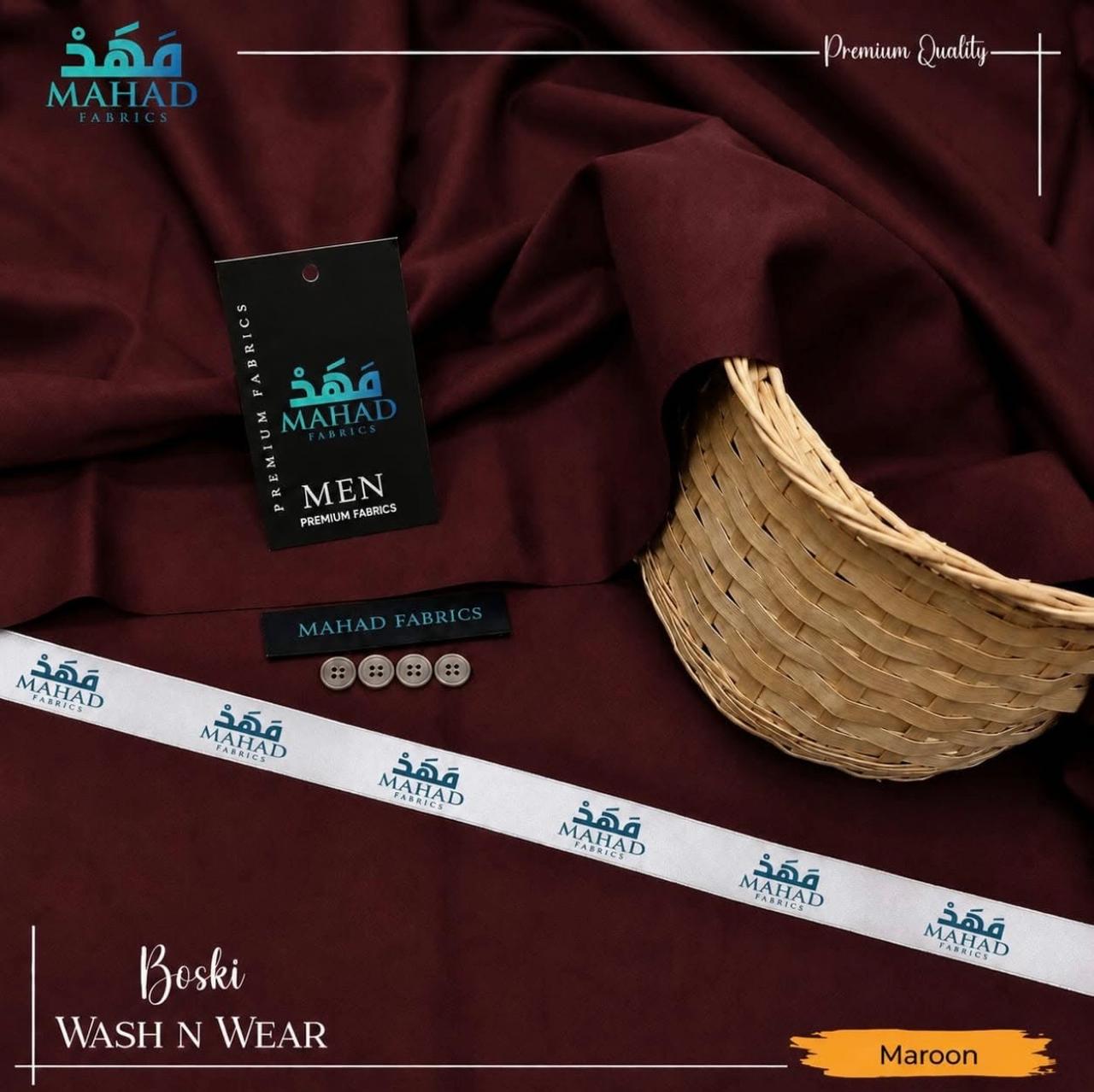 Mahad Fabrics Boski Wash & Wear – Maroon | Premium Men's Unstitched Suit