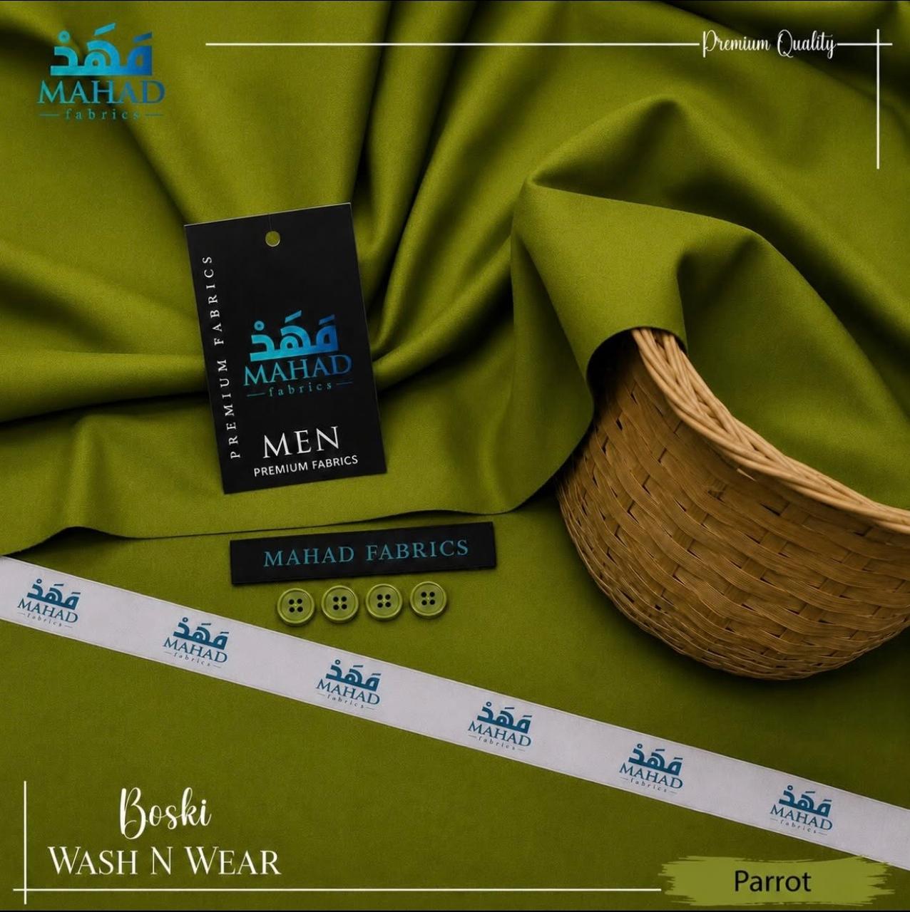 Mahad Fabrics Boski Wash & Wear – Parrot | Premium Men's Unstitched Suit
