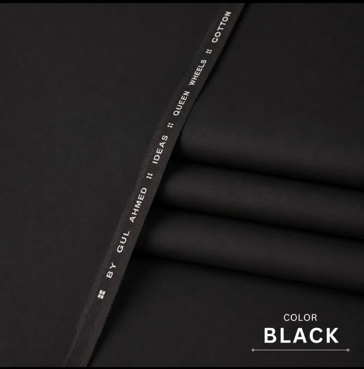 Mahad Fabrics Premium Cotton – Black | Men's Unstitched Suit